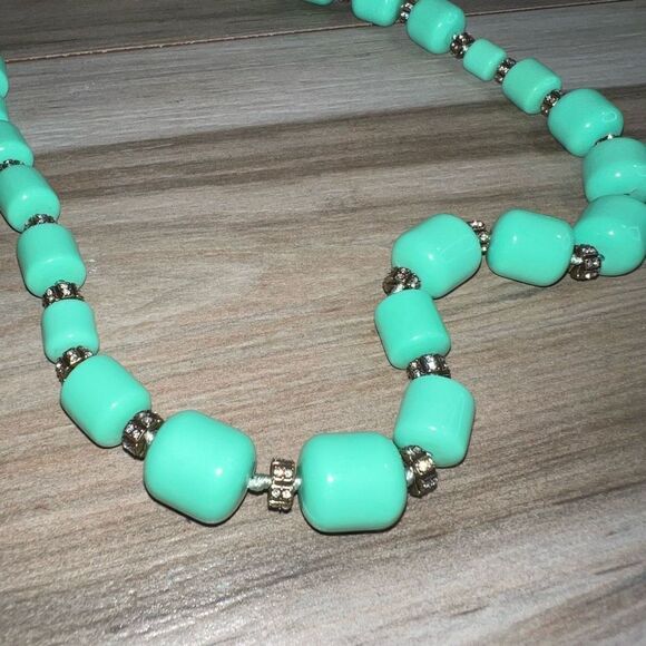 J Crew Necklace Womens Signed Chunky Lucite Mint Green Rhinestones Y2K Statement - Picture 7 of 7